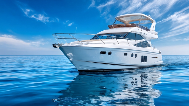 Large yacht cruising on the ocean after professional marine service